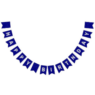 Silver Glitter Stars Birthday on Dark Blue Elegant Bunting Flags