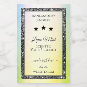 Silver Glitter Stars Product Labels Teal Yellow