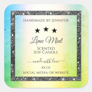 Silver Glitter Stars Product Labels Teal Yellow
