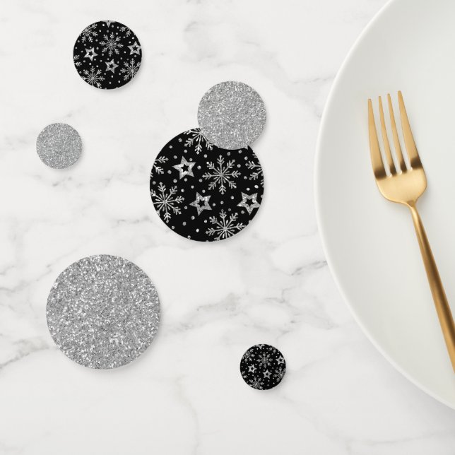 Silver Glitter Stars & Snowflakes Confetti (Group)