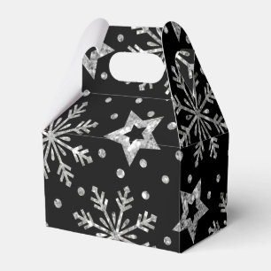 Silver Glitter Stars & Snowflakes Favor Box