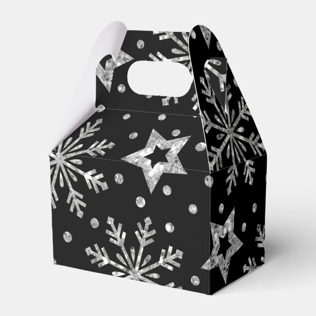 Silver Glitter Stars & Snowflakes Favor Box (Front Side)