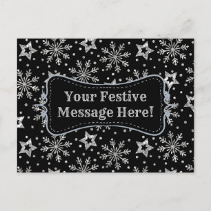 Silver Glitter Stars & Snowflakes Postcard