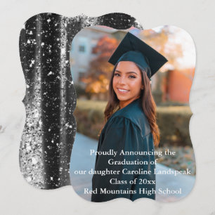 Silver Glitter Streaks Graduate Custom Photo Announcement