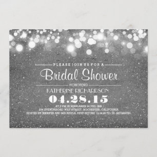silver glitter & string lights bridal shower invitation