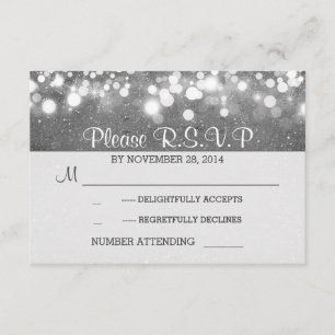 silver glitter string lights romantic wedding RSVP