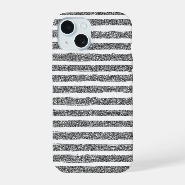 Silver Glitter Stripe iPhone 15 Case (Back)