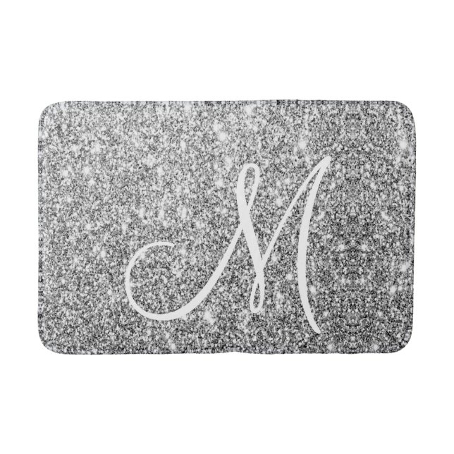 Silver Glitter Stylish Custom Monogrammed Glam Bath Mat (Front)