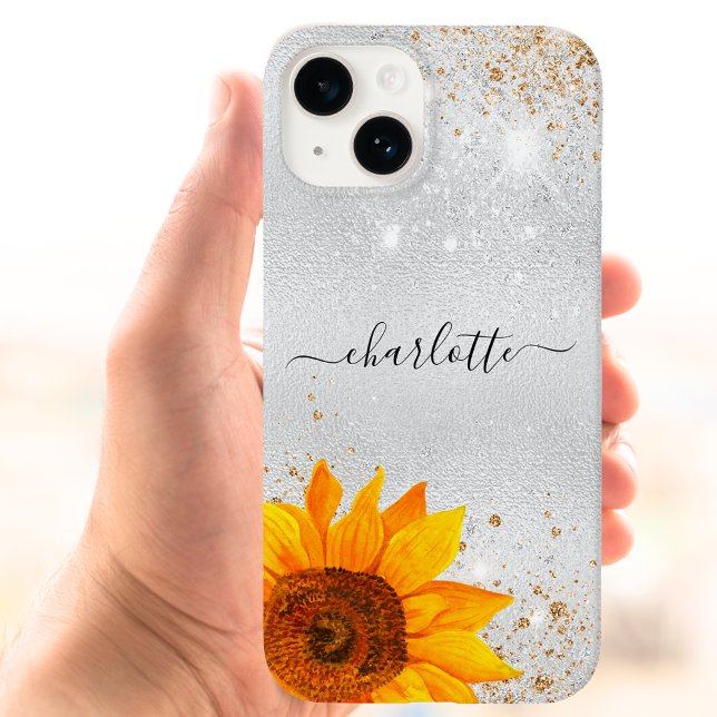 Silver glitter sunflower name Case-Mate iPhone case (Creator Uploaded)
