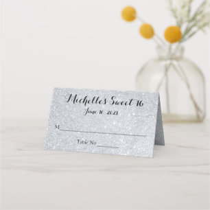 Silver Glitter Sweet 16 Personalized Place Card