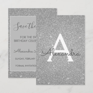 Silver Glitter Sweet 16 Save the Date Invitation