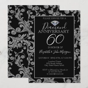 Silver Glitter Swirls Diamond Wedding Anniversary Invitation
