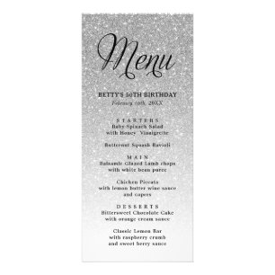 Silver Glitter Tall Menu Card
