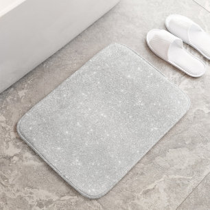 Silver Glitter Texture White Sparkling Shiny Bath Mat