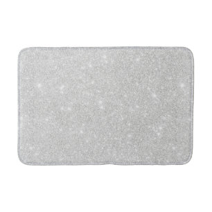 Silver Glitter Texture White Sparkling Shiny Bath Mat