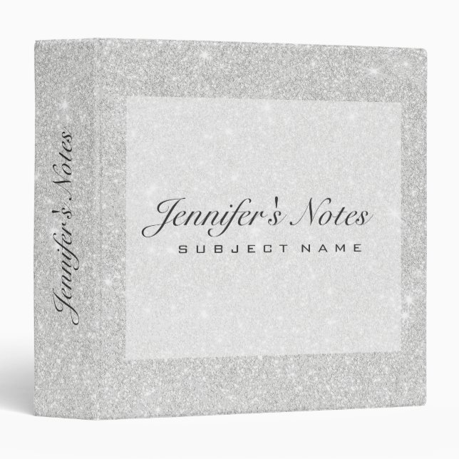 Silver Glitter Texture White Sparkling Shiny Binder (Front/Spine)