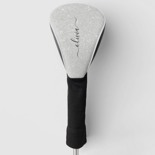 Silver Glitter Texture White Sparkling Shiny Golf Head Cover (Front)