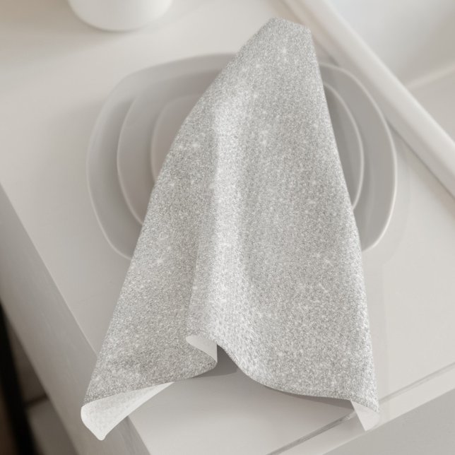 Silver Glitter Texture White Sparkling Shiny Kitchen Towel (Creator Uploaded)