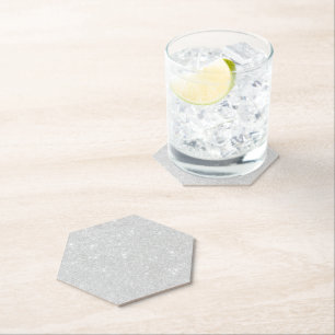Silver Glitter Texture White Sparkling Shiny Paper Coaster