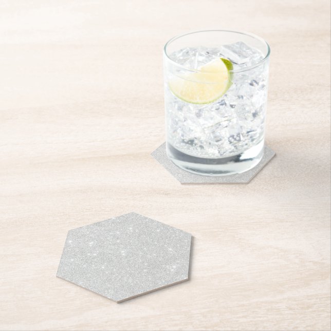 Silver Glitter Texture White Sparkling Shiny Paper Coaster (Insitu)