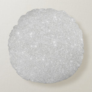 Silver Glitter Texture White Sparkling Shiny Round Pillow