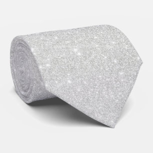 Silver Glitter Texture White Sparkling Shiny Tie