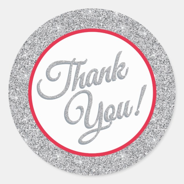 Silver Glitter Thank You Stickers (Front)
