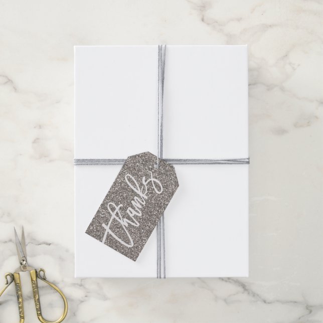 Silver Glitter Thanks gift tag shower favour (With Twine)