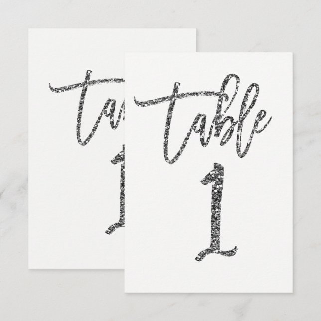 Silver Glitter Trendy Modern Script Table Number 1 (Front/Back)