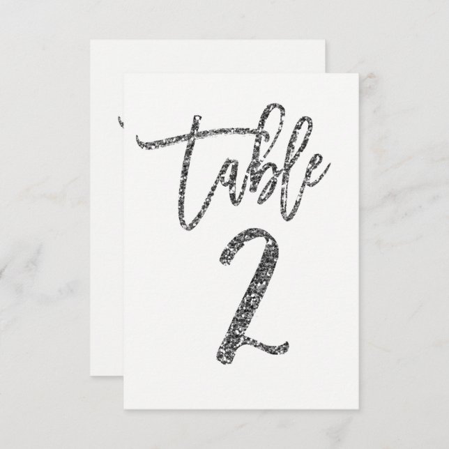 Silver Glitter Trendy Modern Script Table Number 2 (Front/Back)