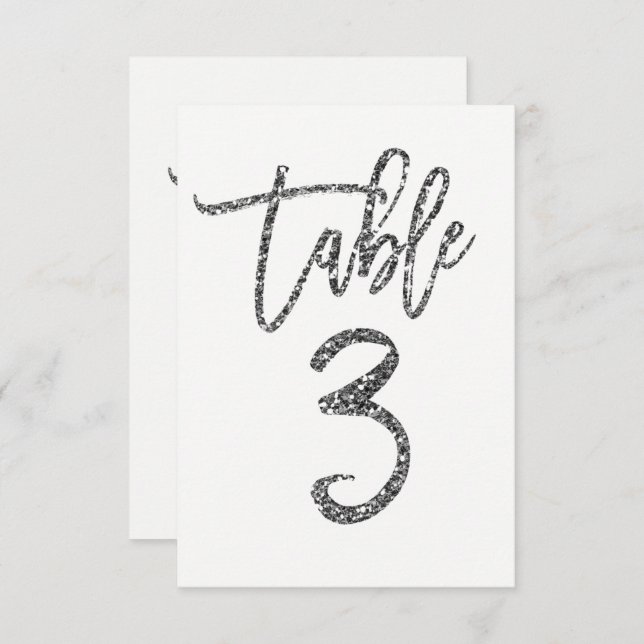Silver Glitter Trendy Modern Script Table Number 3 (Front/Back)