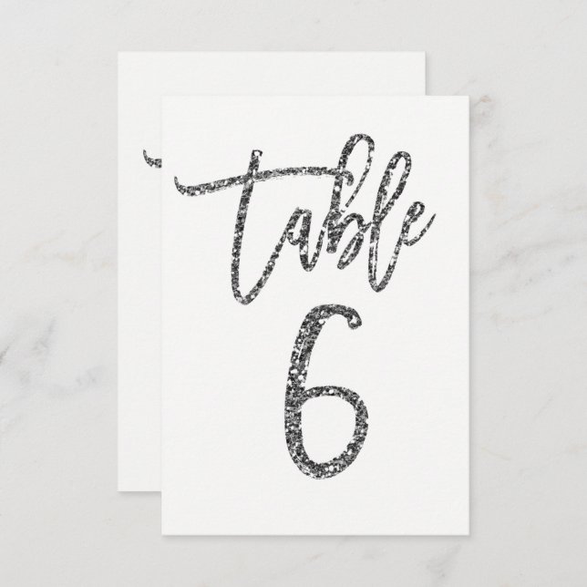 Silver Glitter Trendy Modern Script Table Number 6 (Front/Back)