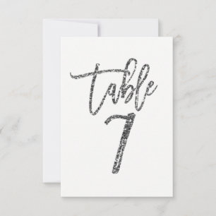 Silver Glitter Trendy Modern Script Table Number 7