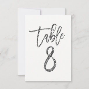 Silver Glitter Trendy Modern Script Table Number 8