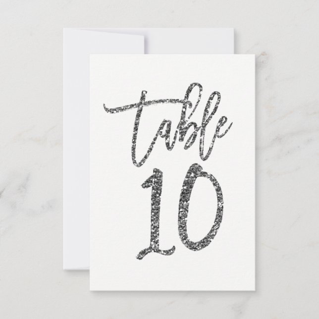 Silver Glitter Trendy Script Table Number 10 Ten (Front)