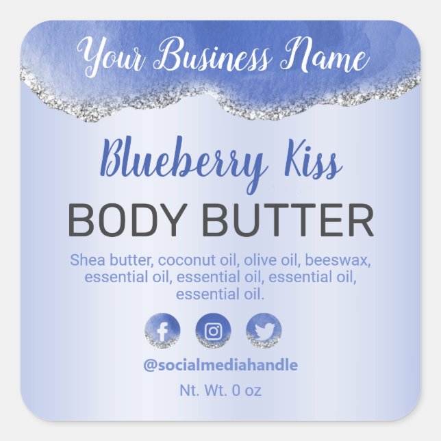 Silver Glitter Trim Blue Agate Product Labels (Front)