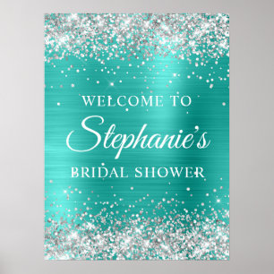 Silver Glitter Turqouise Foil Bridal Shower Poster