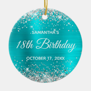 Silver Glitter Turquoise Foil 18th Birthday Ceramic Ornament
