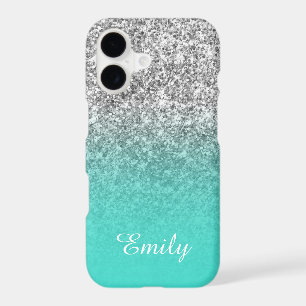 Silver Glitter Turquoise Ombre Personalized