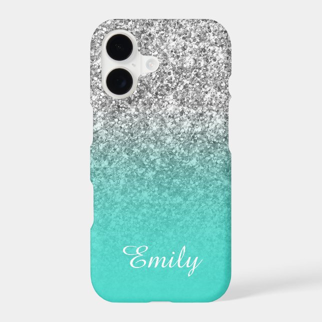Silver Glitter Turquoise Ombre Personalized (Back)