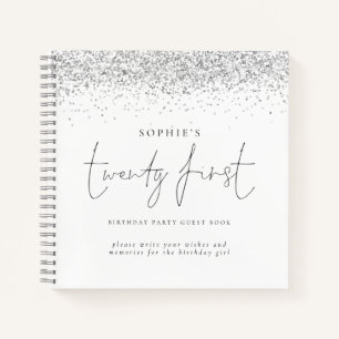 Silver Glitter Twenty First Birthday Guest Book