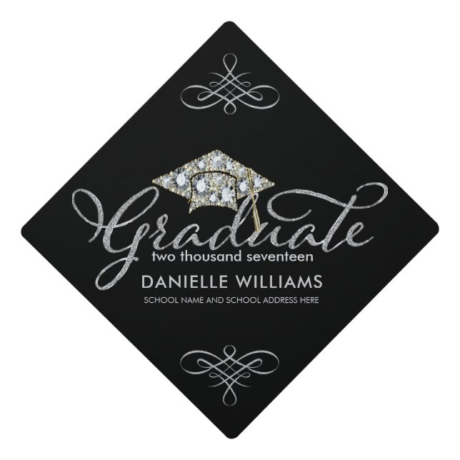 Silver Glitter Typography Graduate & Grad Hat (Front)