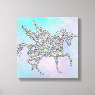 Silver Glitter Unicorn on Pastel Canvas Print