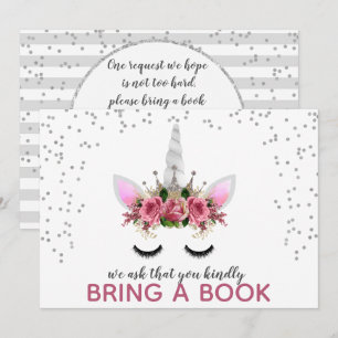Silver Glitter Unicorn Princess Bring A Book Invitation