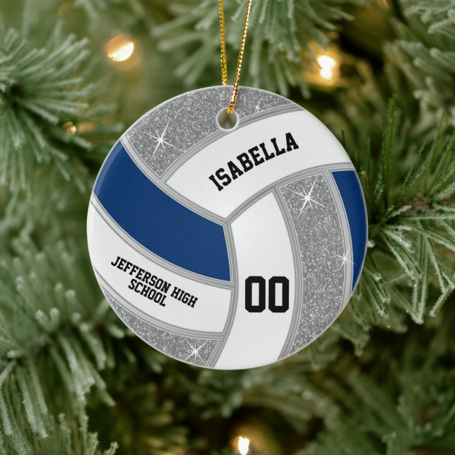 Silver Glitter Volleyball Custom Design Ceramic Ornament (Tree)