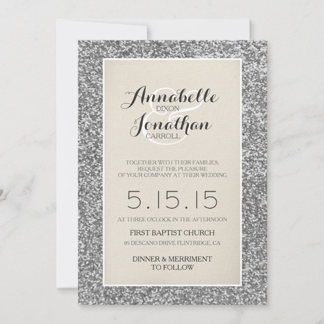 Silver Glitter Wedding Announcement Invitation (Front)