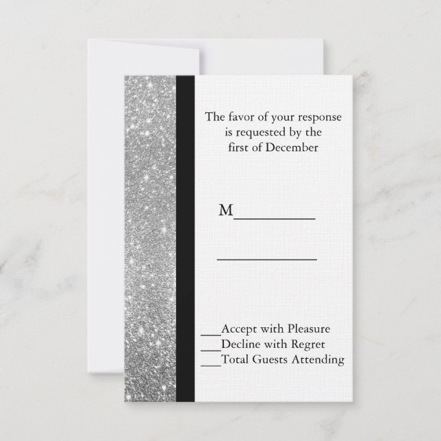 Silver Glitter Wedding RSVP Card (Front)