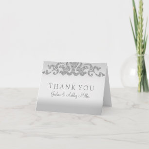 Silver Glitter Wedding Thank You Note Cards