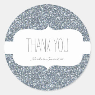 Silver Glitter White Birthday Party Favour Sticker