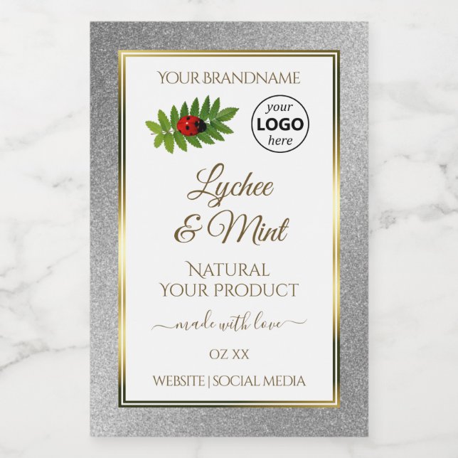 Silver Glitter White Product Labels Ladybug Logo (Single Label)